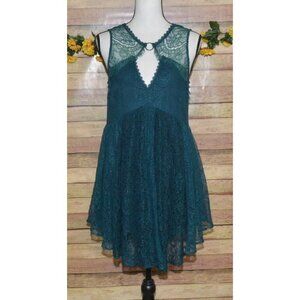 Free People Don't You Dare Dark Green Lace Mini Dress S Sleeveless Fairy Core